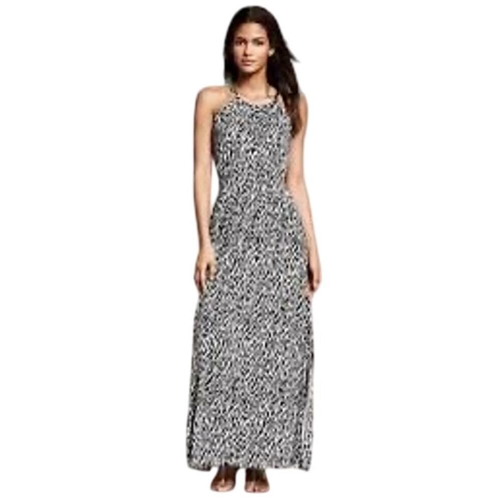 Banana Republic Ikat Print Sleeveless Tie Neck Side split Maxi Dress Size XS NWT